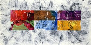 Fargefelt i hvite omgivelser, 2004, 100 x 200 cm, akryl og olje