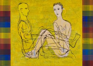 Figurasjon i gul felt, 2008, 100 x 140 cm, akryl