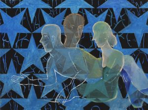 Figurasjon mot konstruert mønster, 2006, 30 x 40 cm, akryl og olje