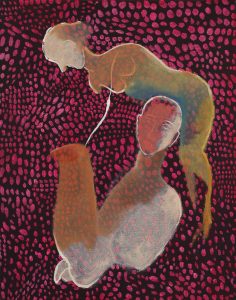 Figurasjon mot rødt, 2006, 30 x 24 cm, akryl og olje