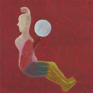 Kvinne og blå sirkel, 2006, 25 x 25 cm, akryl og olje