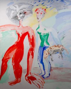 Kvinner med fugl og sau, 1985, 250 x 200 cm, akryl