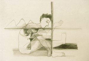 Landskap med kryss, 1983, 21 x 30 cm, tegning