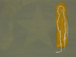 Tegning i gult felt, 2006, 30 x 40 cm, akryl og olje
