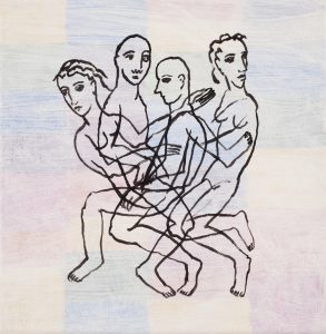 Tegning i sandfarget sjikt, ca. 2010, ca. 20 x 20 cm, akryl