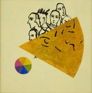 Tegning og fargesirkel, ca. 2011, 25 x 25 cm, akryl