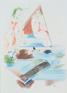 To kvinner ved havet, 1986, 34 x 24 cm, tegning