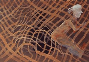 Figurasjon på gjennombrutt flate, ca. 2002, ca. 50 x 70 cm, akryl og olje