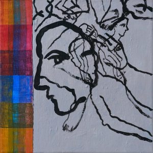 Tegning i sandfarget flate, 2011-2021, 25 x 25 cm, akryl