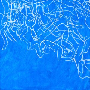 Tegning mot blå bunn, 2011, 25 x 25 cm, akryl