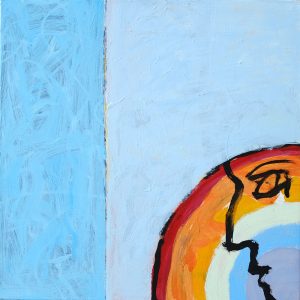 Tegning mot sirkel, 2020, 50 x 50 cm, akryl