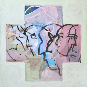 Kryss med figurasjon, 2015-2018, 70 x 70 cm, akryl