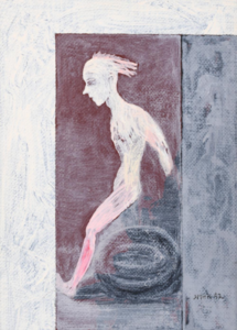 Kvinne og spiral, 18 x 13 cm, akryl.